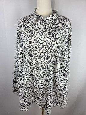 Talbots Black & White Floral Button-Up Shirt Size 24W Wrinkle-Resistant EUC!